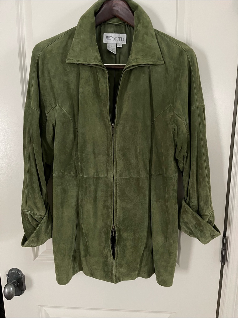 Suede Jacket by Worth, soft leaf green, size 6